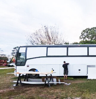 The Dignity Bus under construction in Vero Beach, Florida.